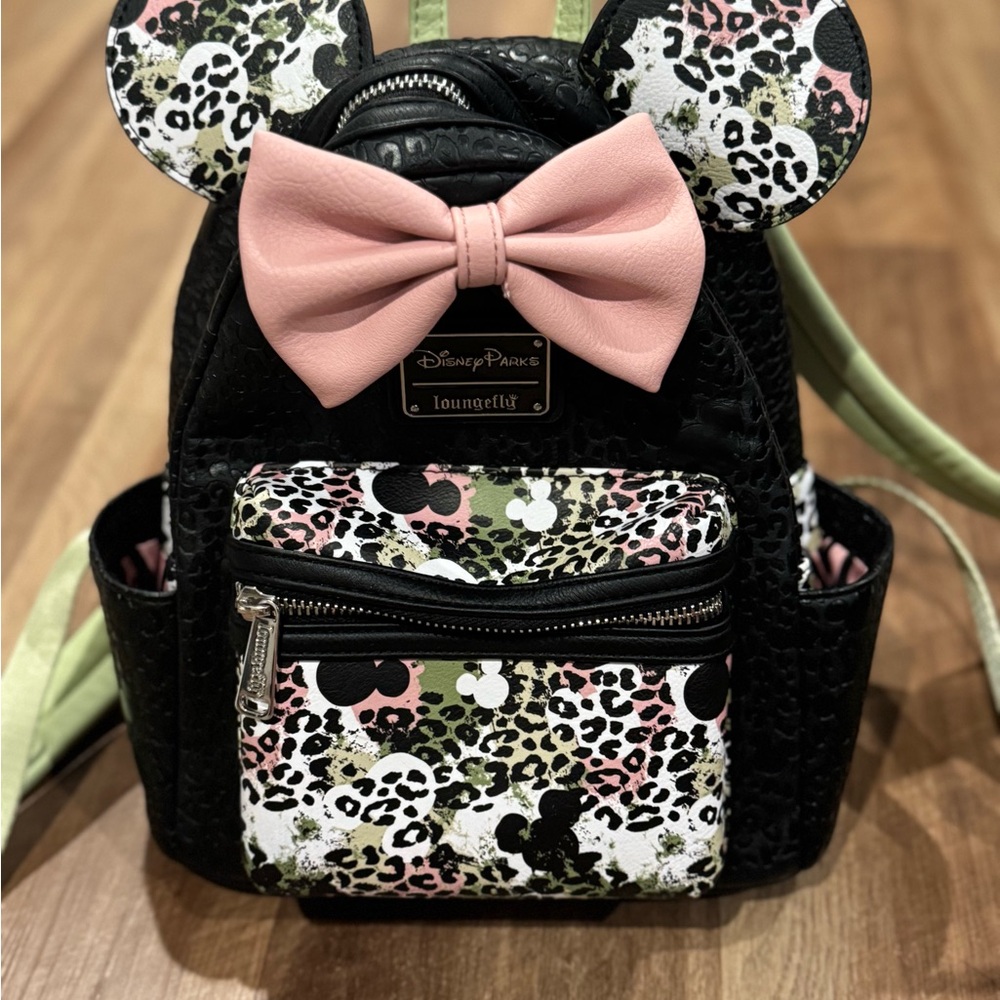 Loungefly Disney Minnie Mouse Leopard Print Backpack - Pink and Black